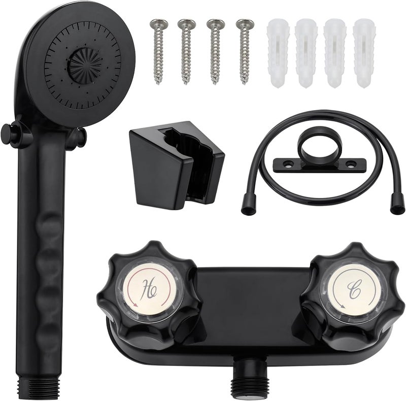 LavishStream RV Shower Faucet with Shower Head and Hose, 4" ABS Shower Set, Leak & Rust Resistant for RV Camper Motorhome Travel Trailer, Round Black - Image 1